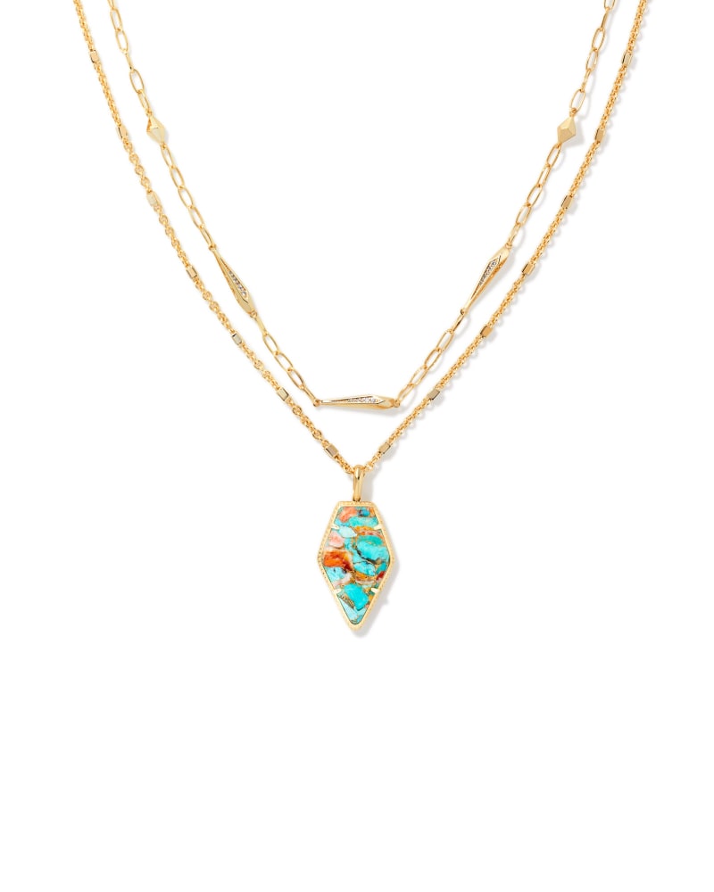 Framed Tessa Convertible Gold Multi Strand Necklace in Bronze Veined Turquoise Magnesite Red Oyster image number 0